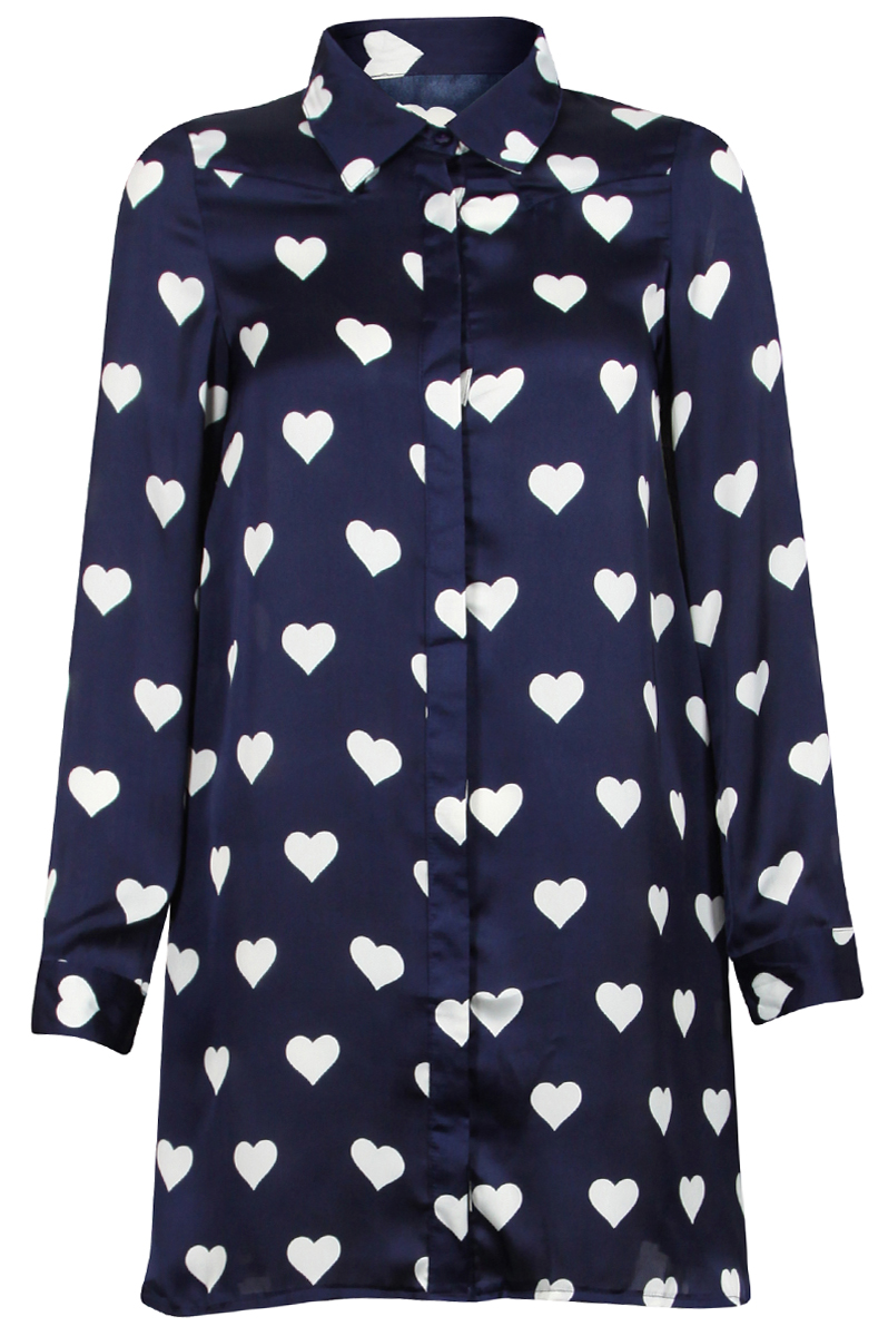 Navy Heart Print Shirt Dress Preview